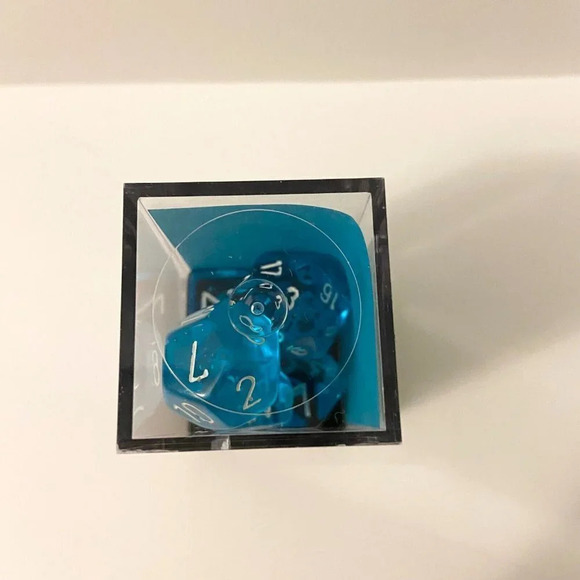 Chessex 7 Polyhedral Dice  Set Translucent Teal White CHX 23015 Cracked Case - Picture 9 of 11